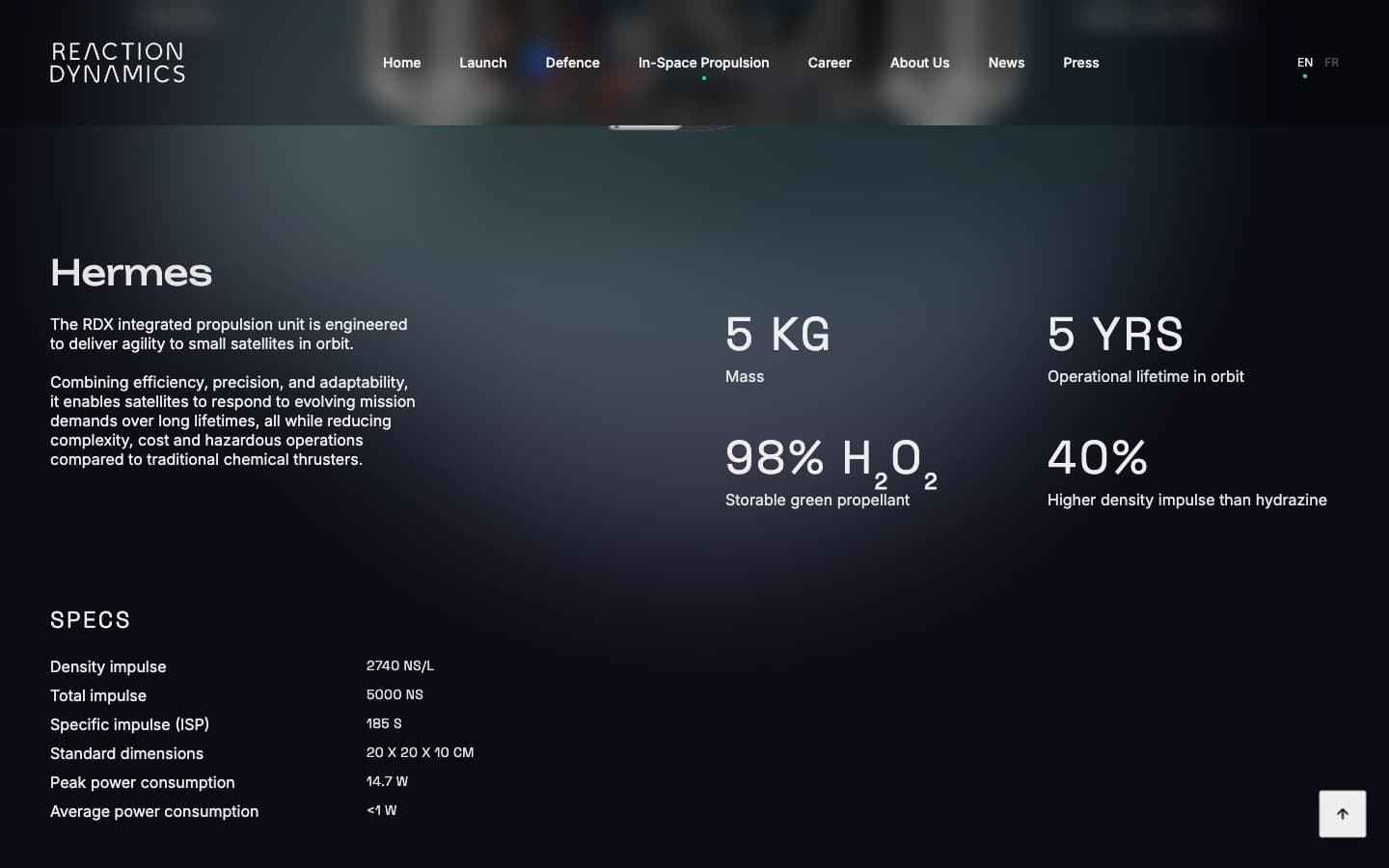 Reaction Dynamics website, Hermes engine data